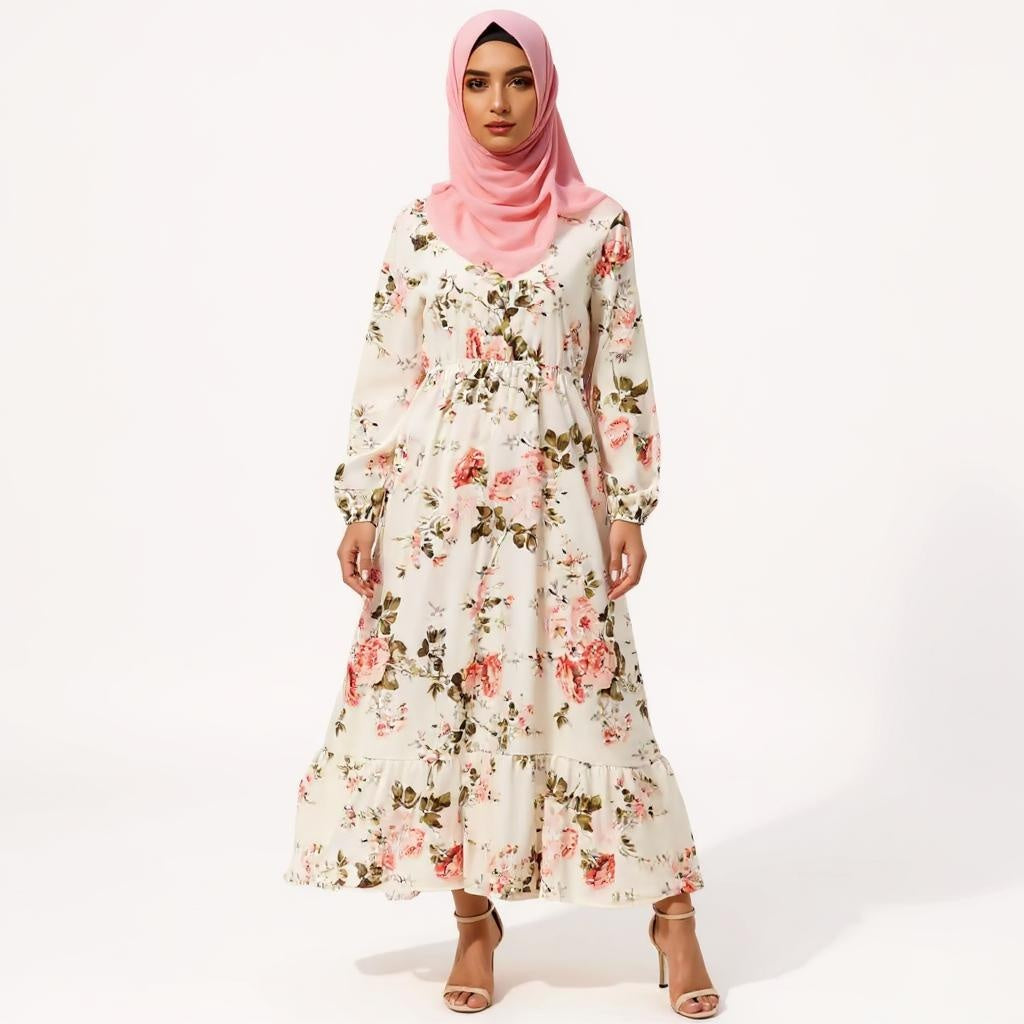 Summer Chiffon Bohemian Maxi Dress Casual Long Sleeve High Waist