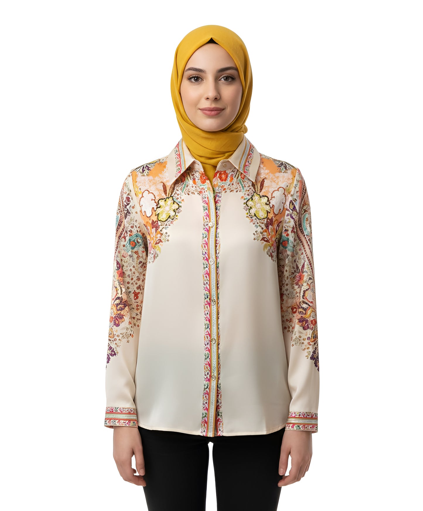 Satin Silk Blouse – Elegant Floral Print Long Sleeve