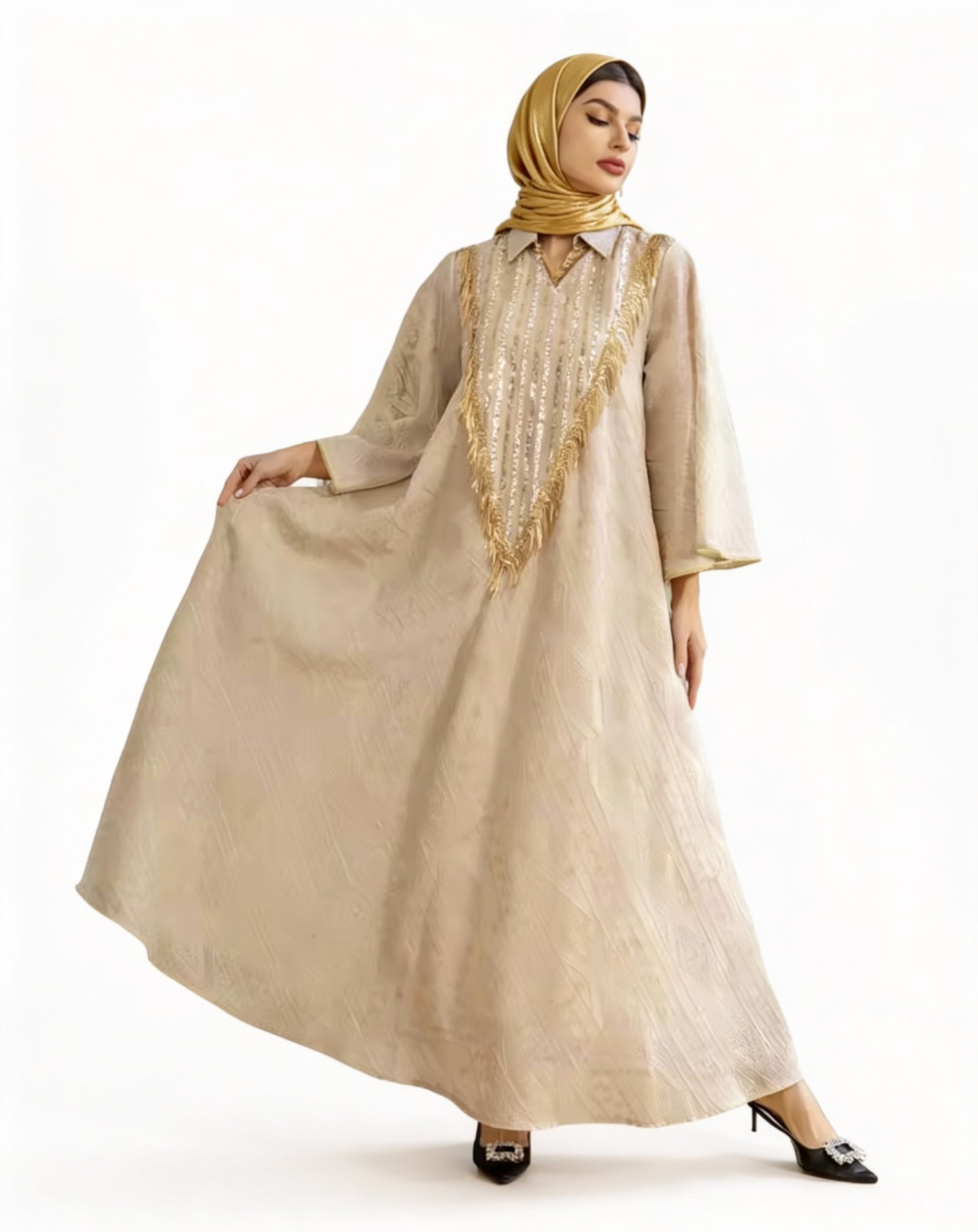 Gold Embroidery and Textured Patterns for Formal Gatherings