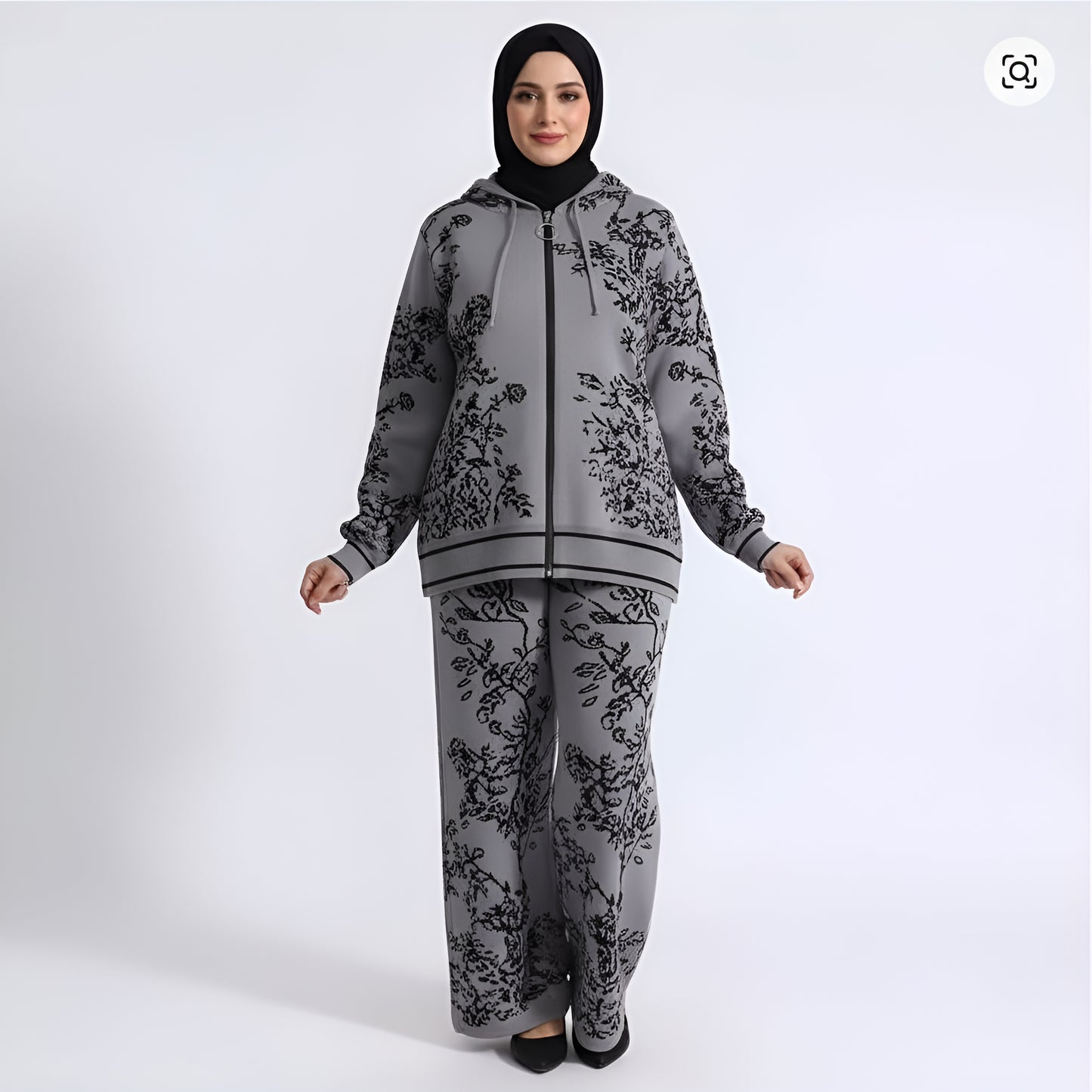 Knit Hooded Cardigan & Wide Leg Pants Set