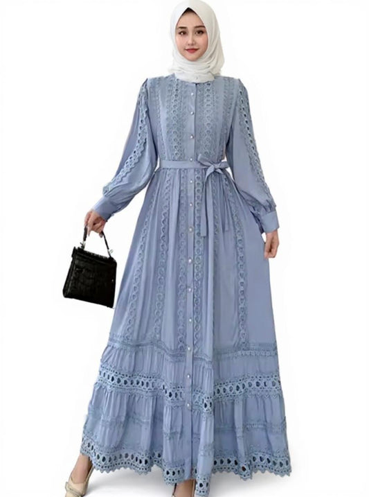 Boho Retro Dress with Belt Waist