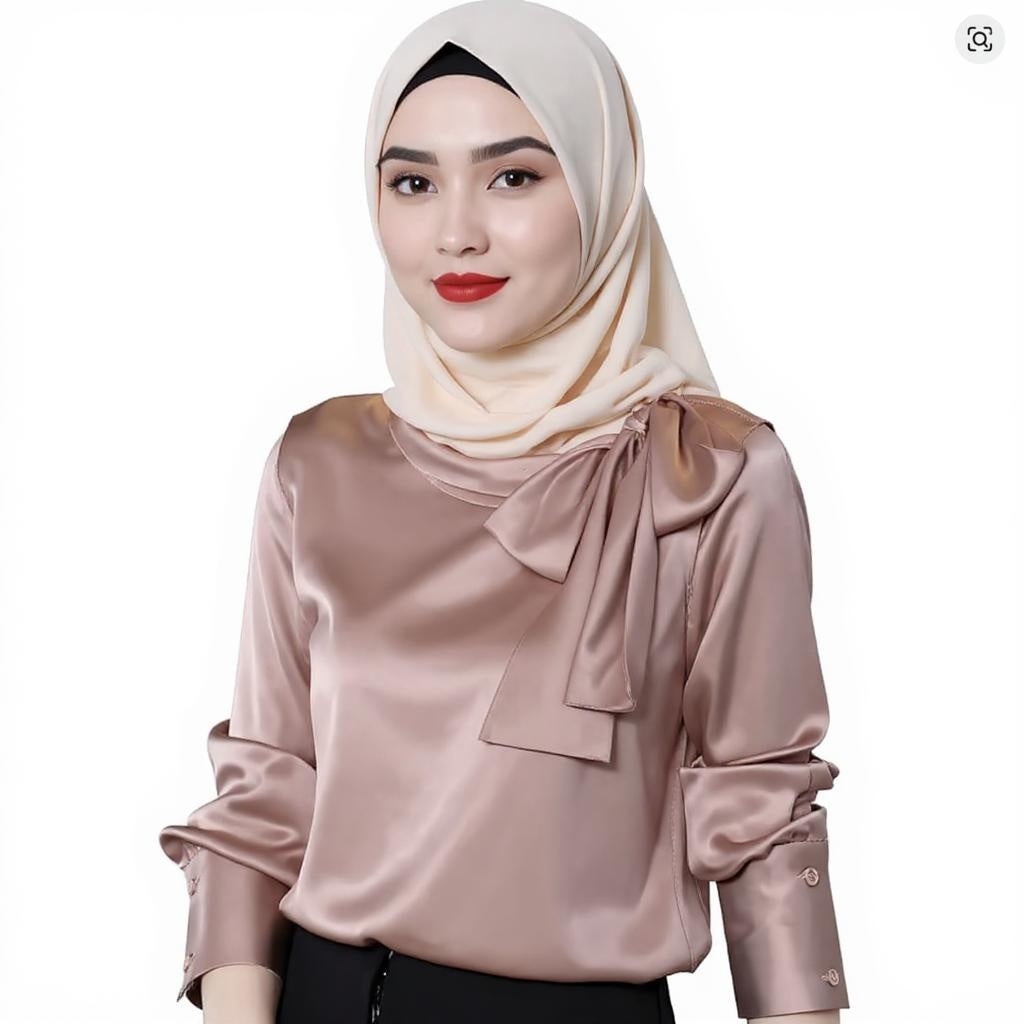 Satin O-Neck Bow Blouse