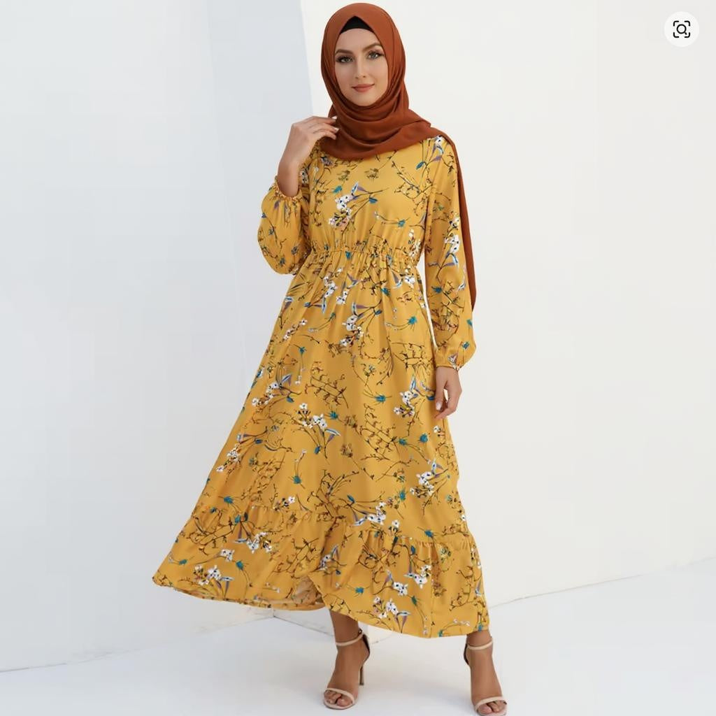 Summer Chiffon Bohemian Maxi Dress Casual Long Sleeve High Waist