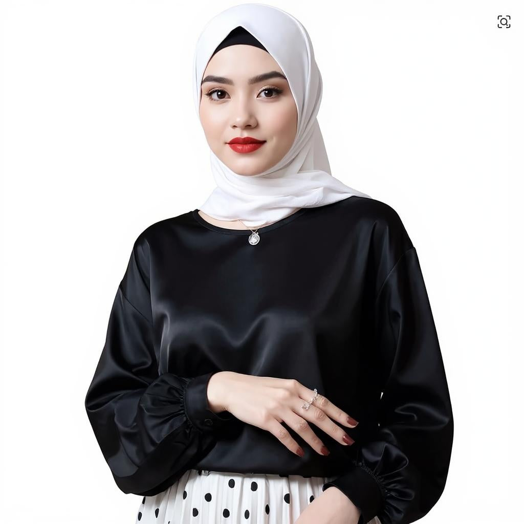 Satin Silk Solid Color Office Lady Tops O-Neck
