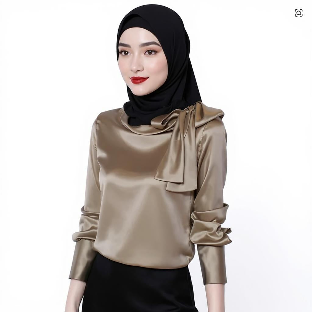 Satin O-Neck Bow Blouse
