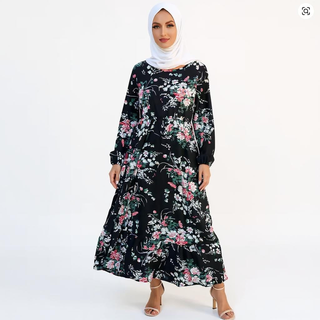 Summer Chiffon Bohemian Maxi Dress Casual Long Sleeve High Waist