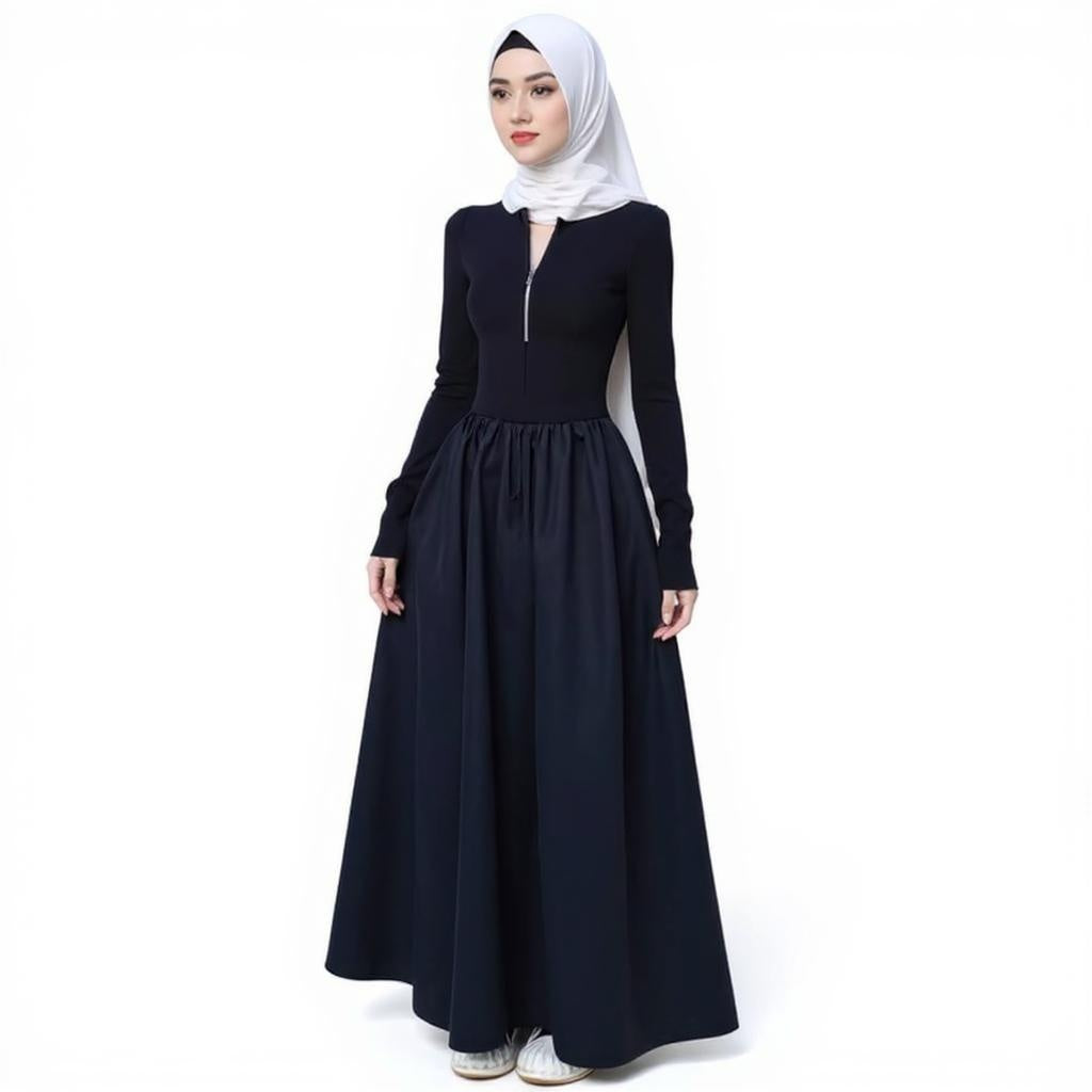 Black Long Dresses High Waist Zipper-Up