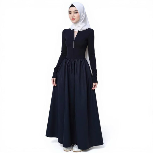 Black Long Dresses High Waist Zipper-Up