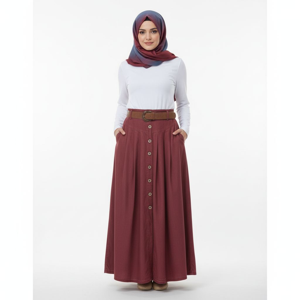 Stylish Long Button Skirt (No Belt)