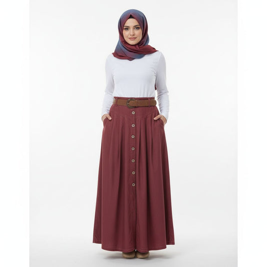 Stylish Long Button Skirt (No Belt)
