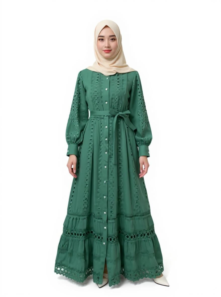 Boho Retro Dress with Belt Waist
