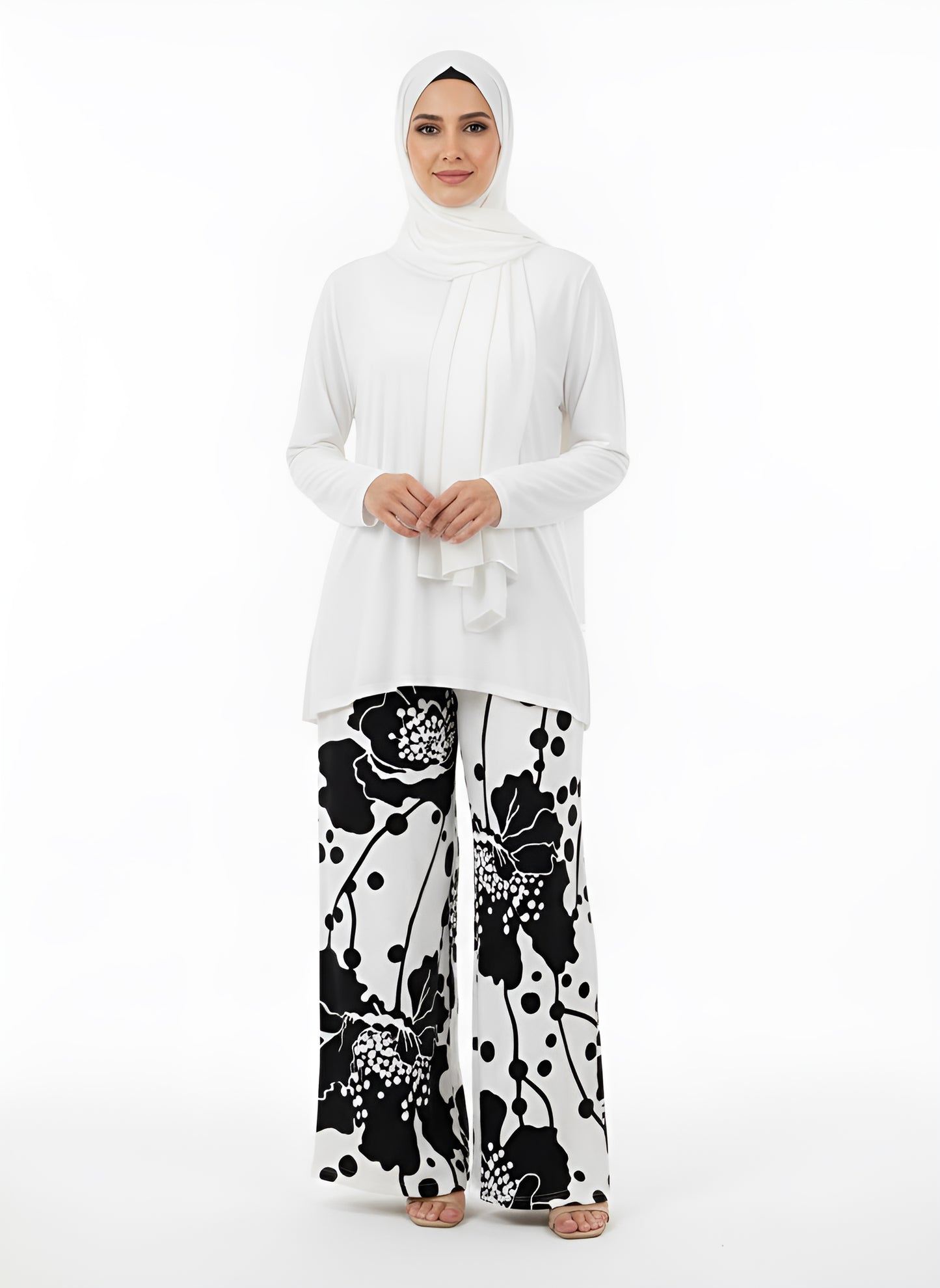 Trendy Contrast Print Wide Leg Trousers