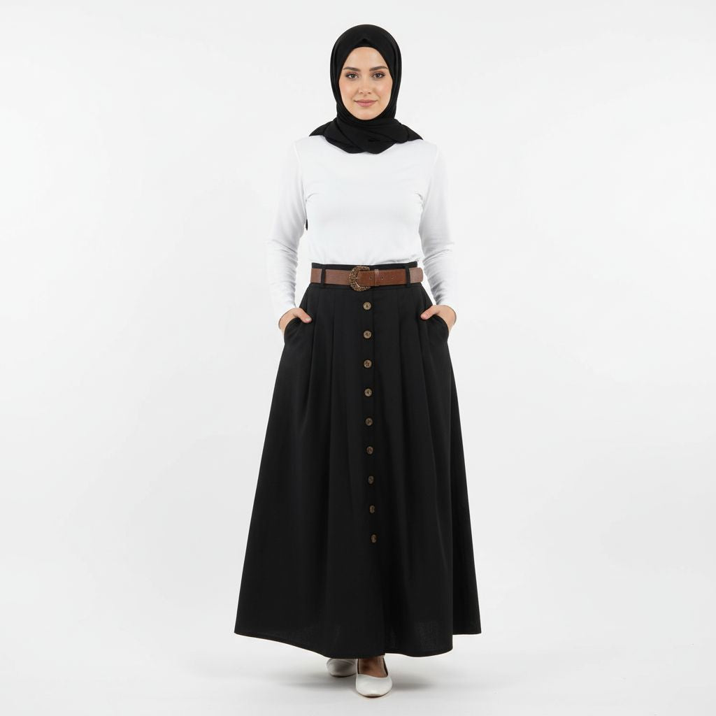 Stylish Long Button Skirt (No Belt)