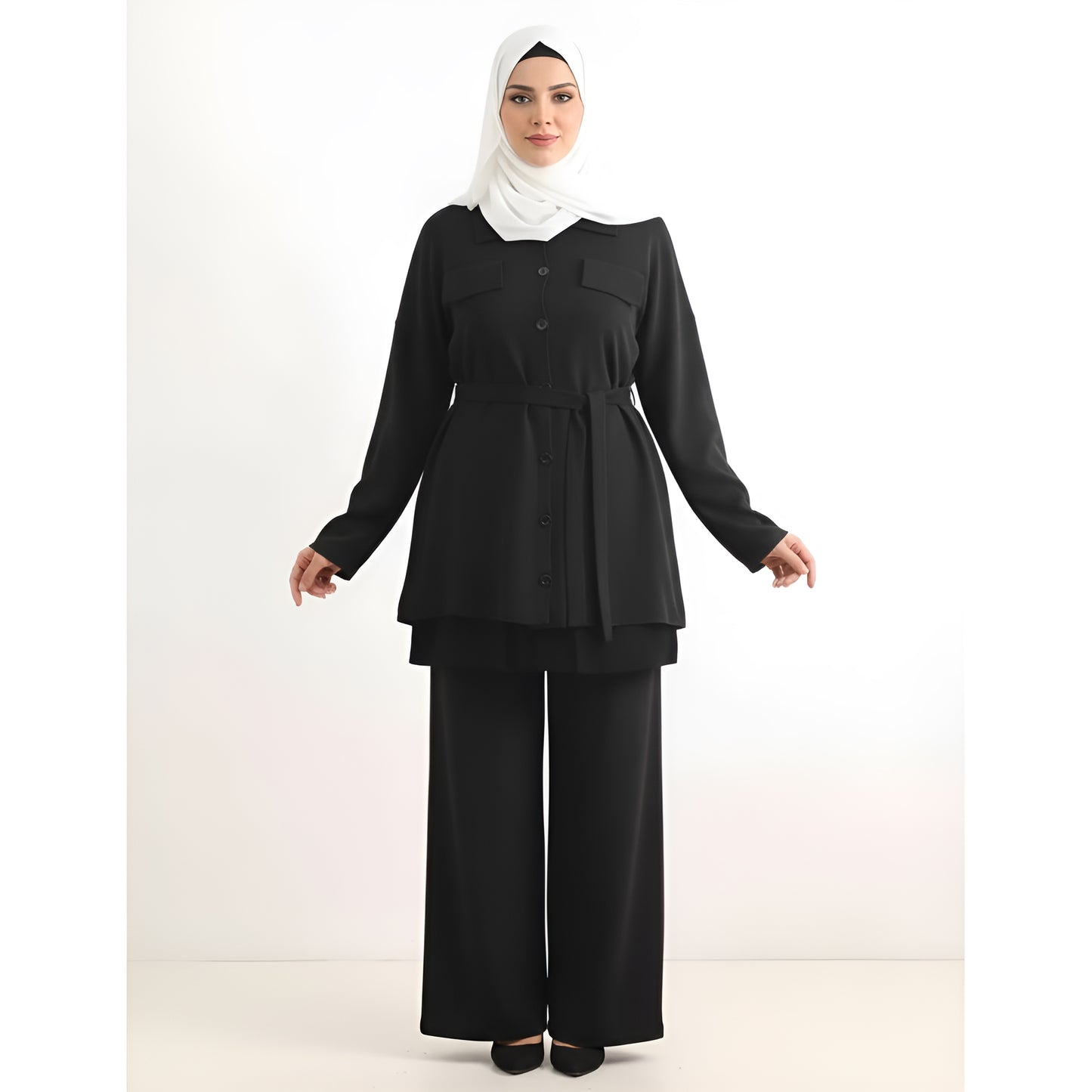 Knitted Cardigan Top & Wide Leg Trousers Suit