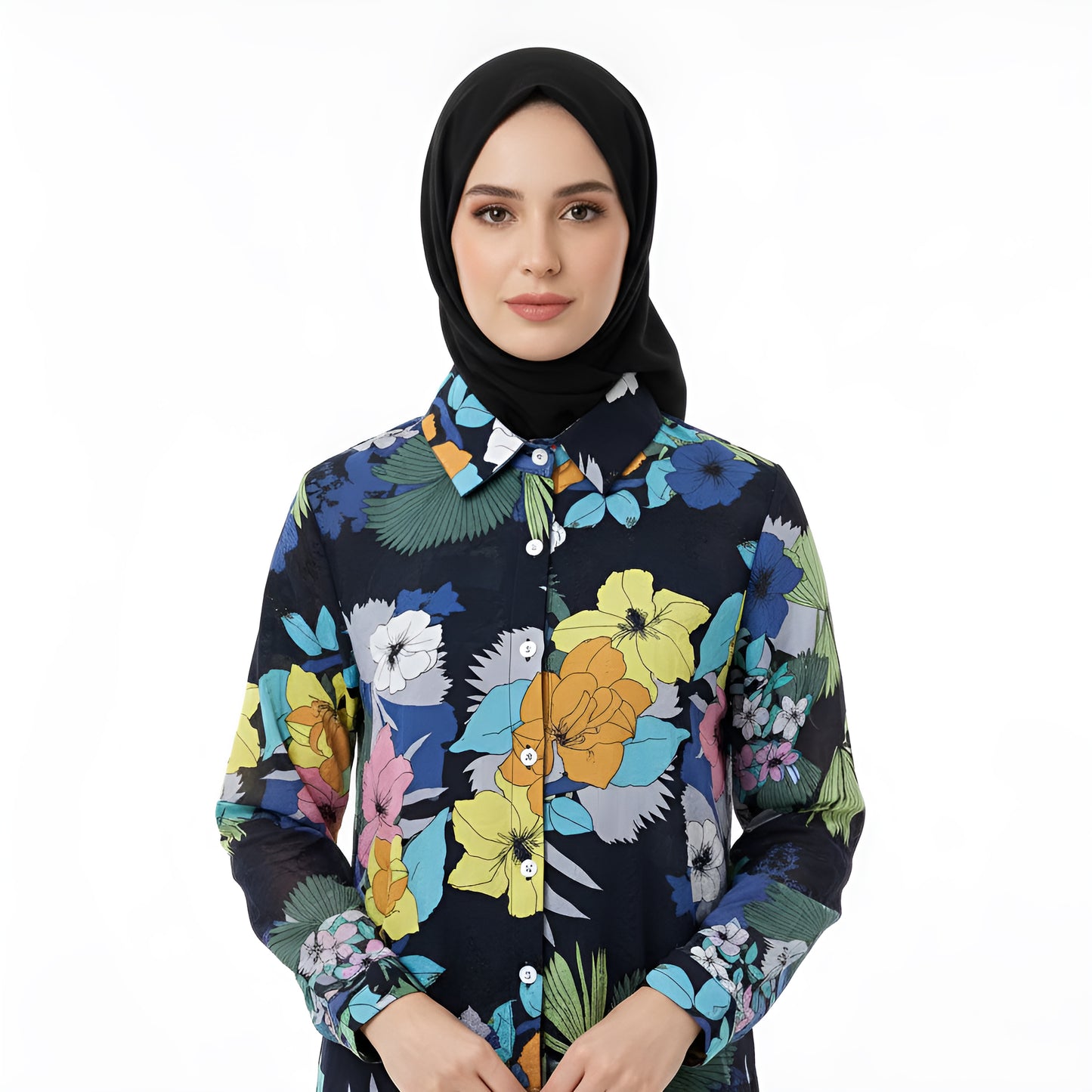 Vintage Floral Polo Neck Blouse for Women