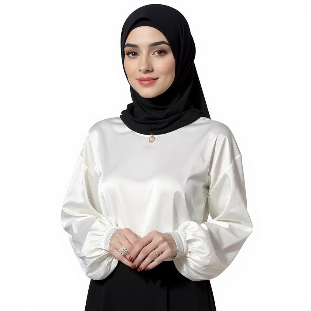 Satin Silk Solid Color Office Lady Tops O-Neck