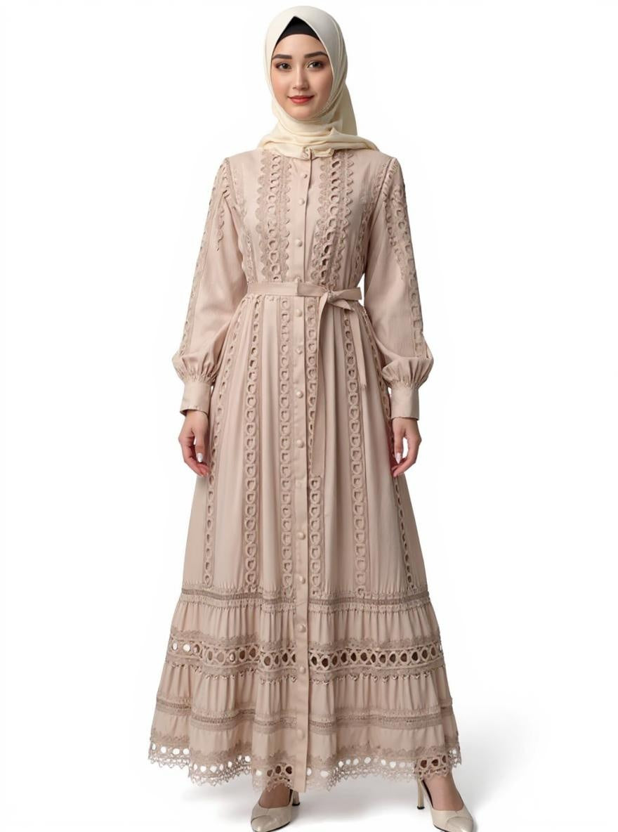 Boho Retro Dress with Belt Waist