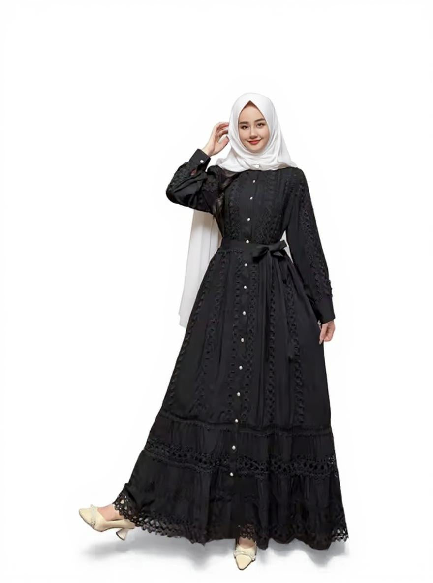 Boho Retro Dress with Belt Waist