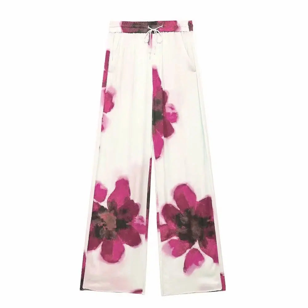 Floral Print Wide Leg Pants Set
