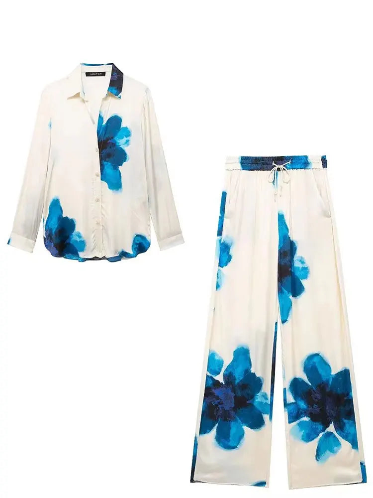 Floral Print Wide Leg Pants Set