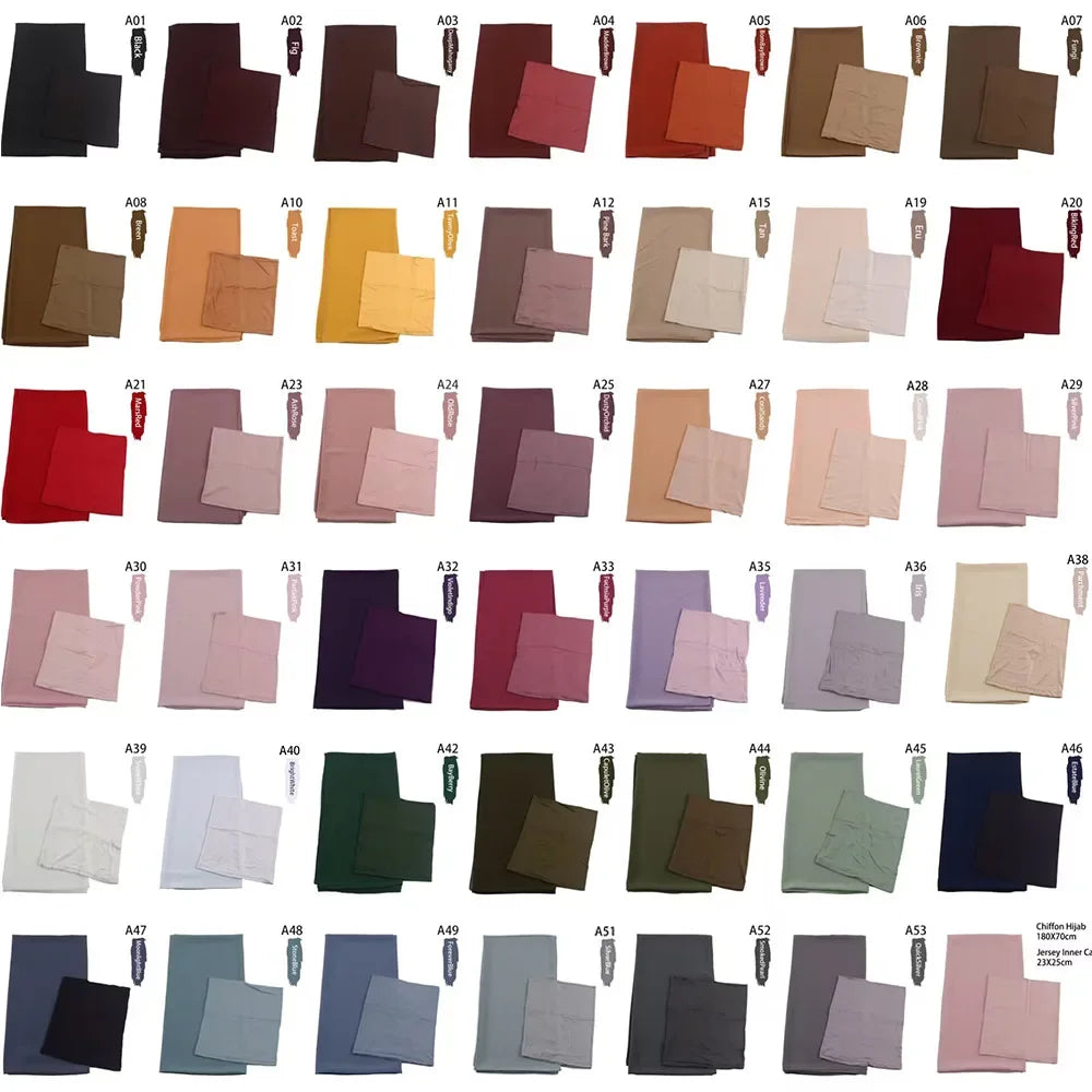 Chiffon Hijabs With Matching Inner Caps Sets Jersey Caps