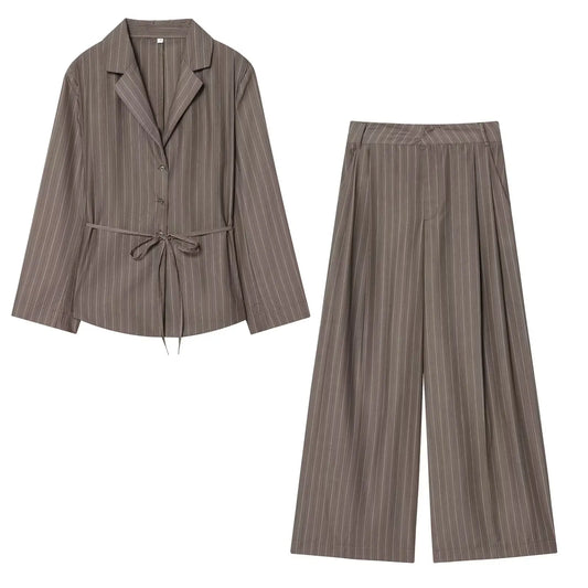 New Tide Fashion Shoulder Pad Blazer & Straight Pants Set