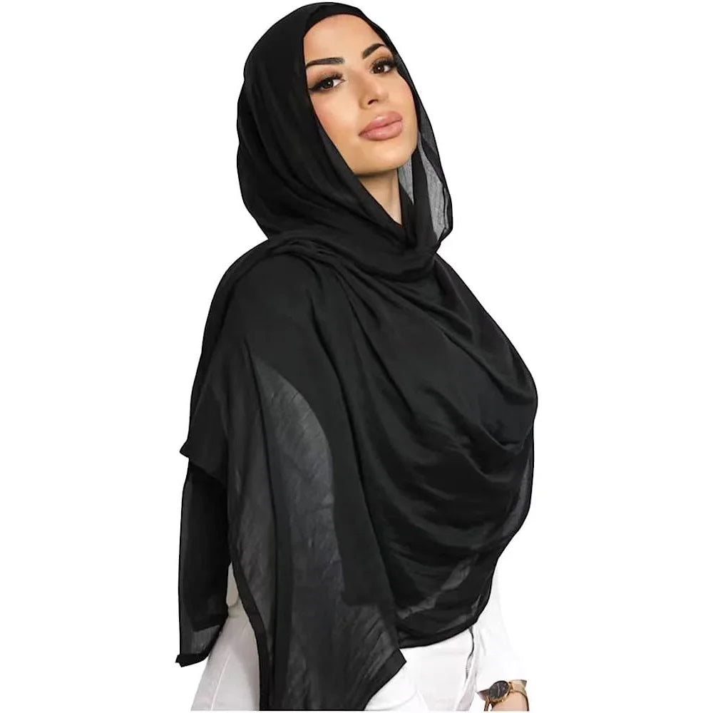 Light Viscose Rayon Shawl One Set Thin Plain Hijabs With Caps