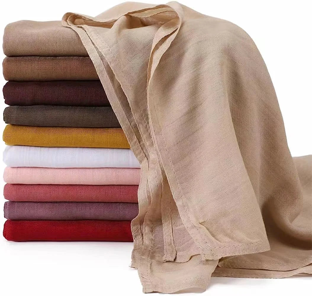 Light Viscose Rayon Shawl One Set Thin Plain Hijabs With Caps