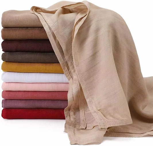 Light Viscose Rayon Shawl One Set Thin Plain Hijabs With Caps