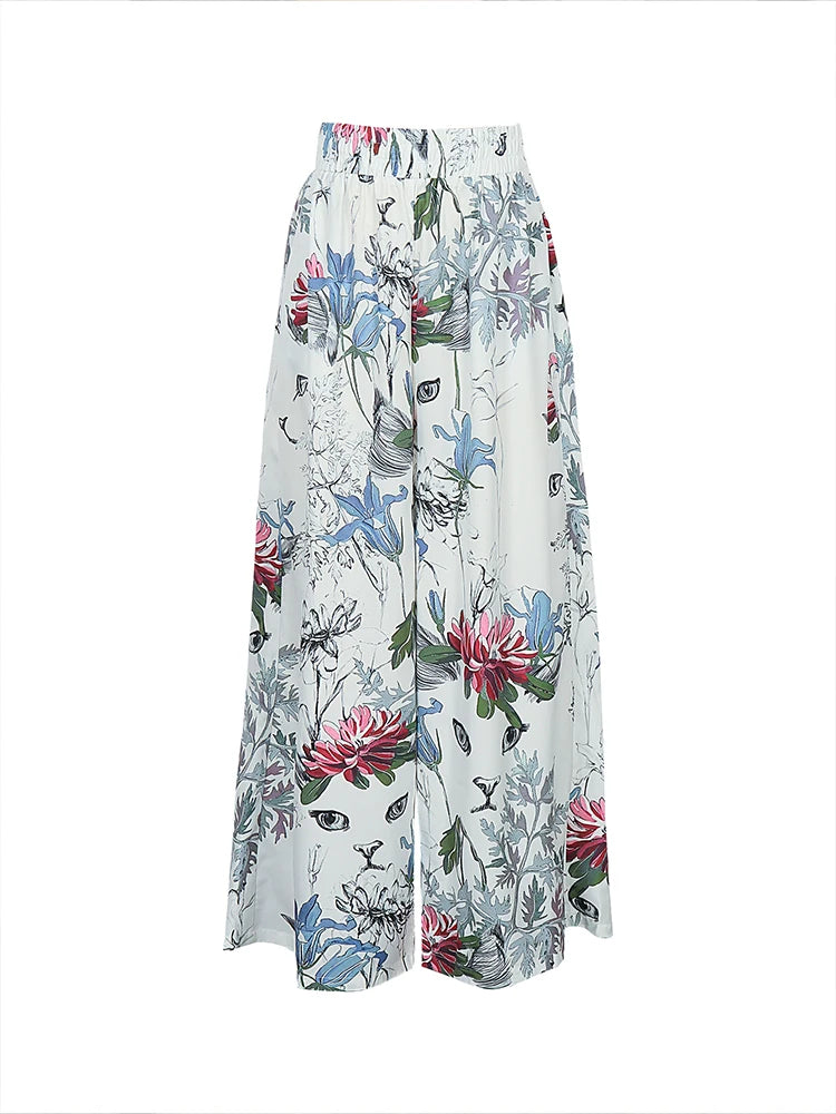 Trendy Contrast Print Wide Leg Trousers
