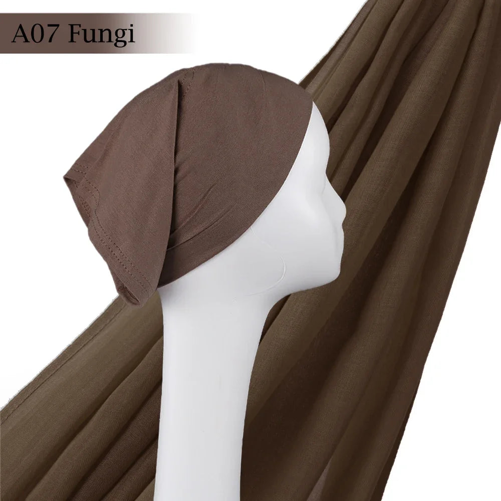 Light Viscose Rayon Shawl One Set Thin Plain Hijabs With Caps