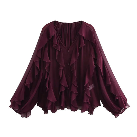 Fairy Ruffle Semi-Sheer Blouse