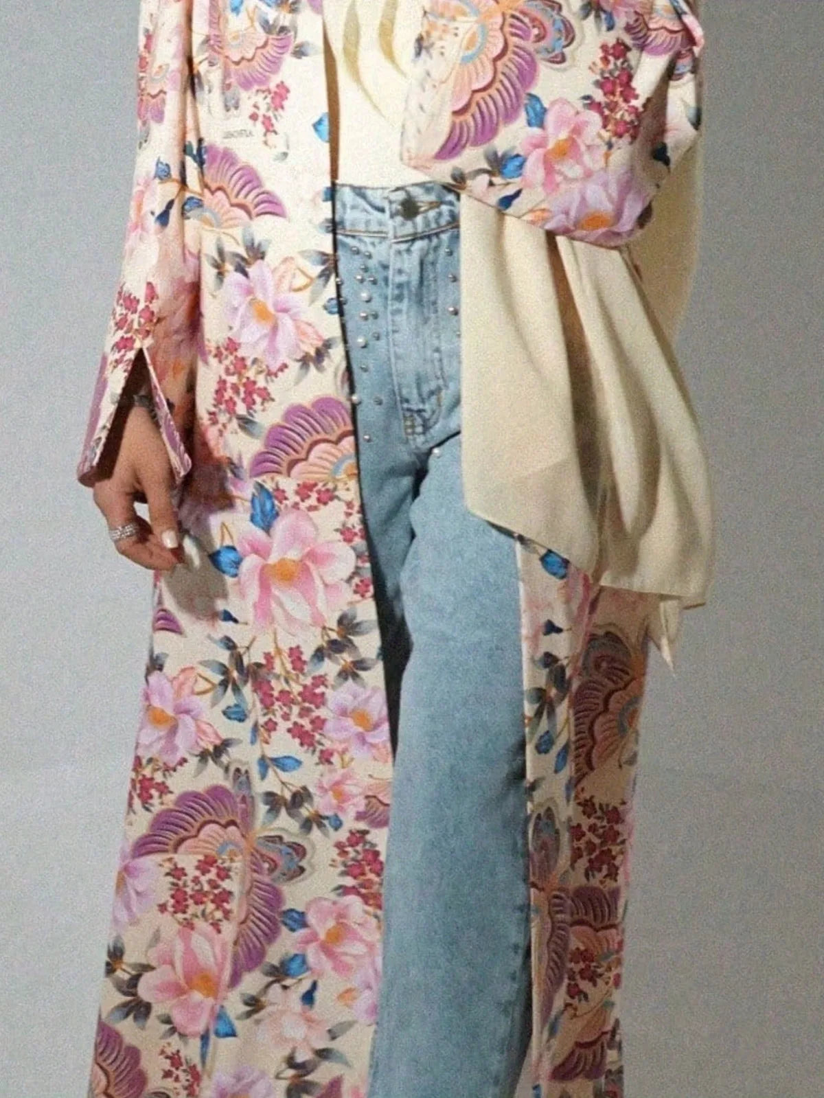 Floral Print Open Front Abaya (Kaftan)