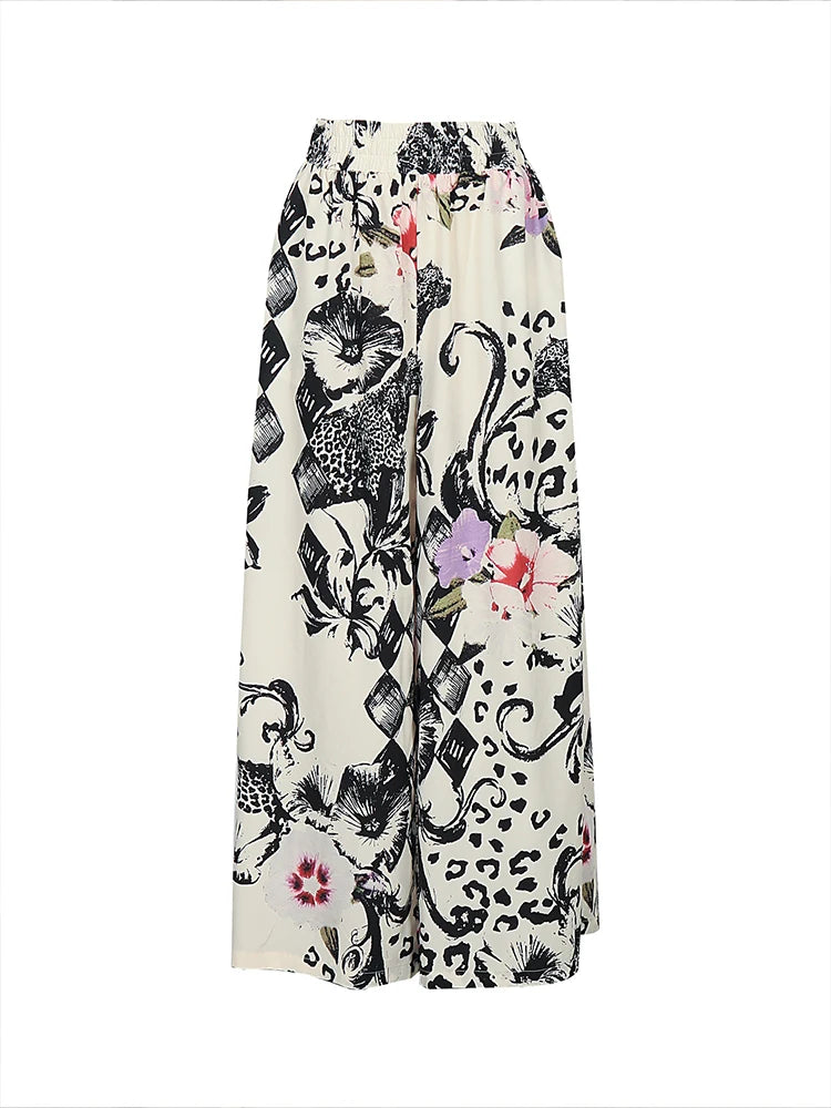 Trendy Contrast Print Wide Leg Trousers