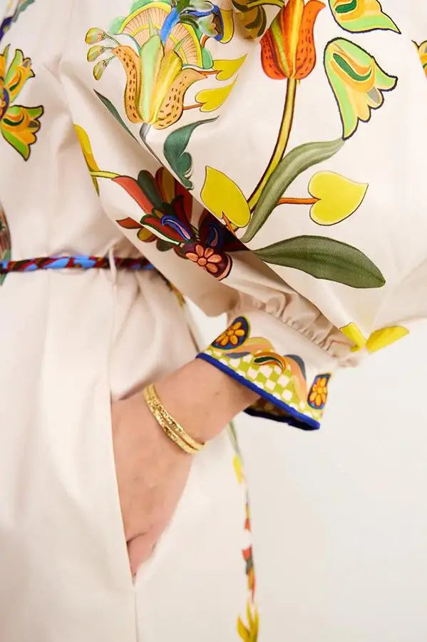 Bubble Sleeve Crew Neck Print Dress