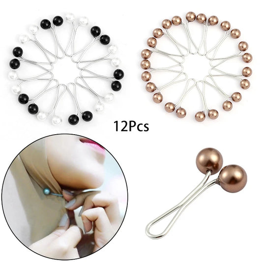 12 PCS Multicolor Hijab Pearl Pins Clips Pins