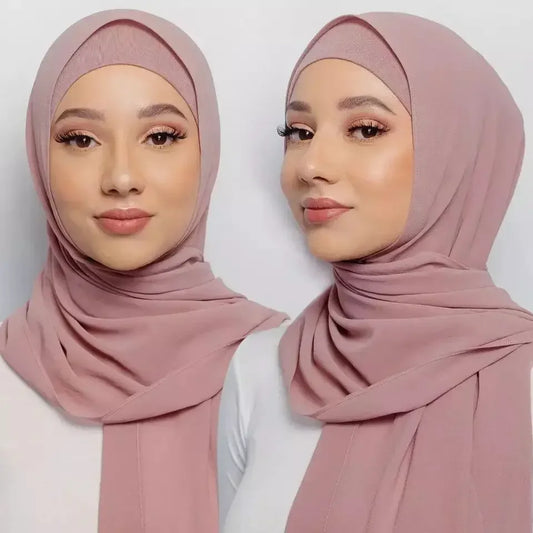 Chiffon Hijabs With Matching Inner Caps Sets Jersey Caps