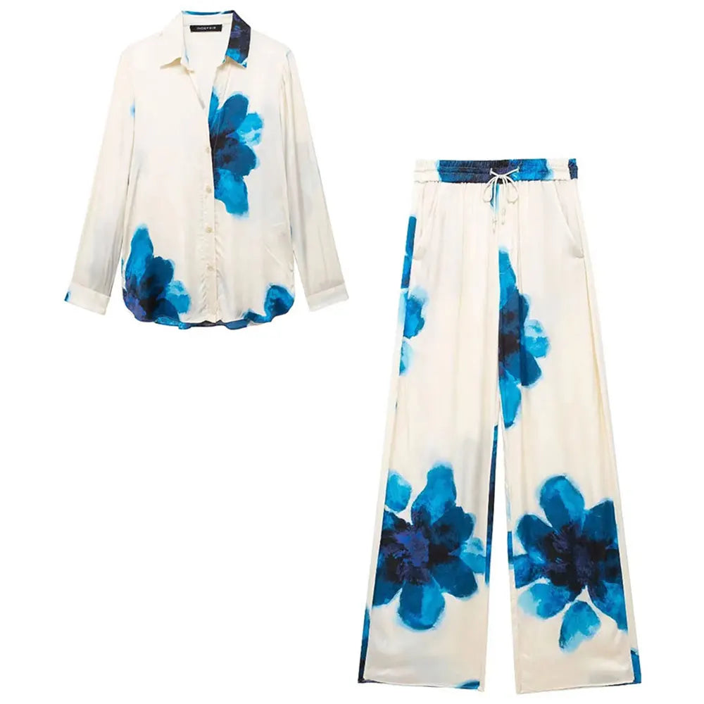 Floral Print Wide Leg Pants Set