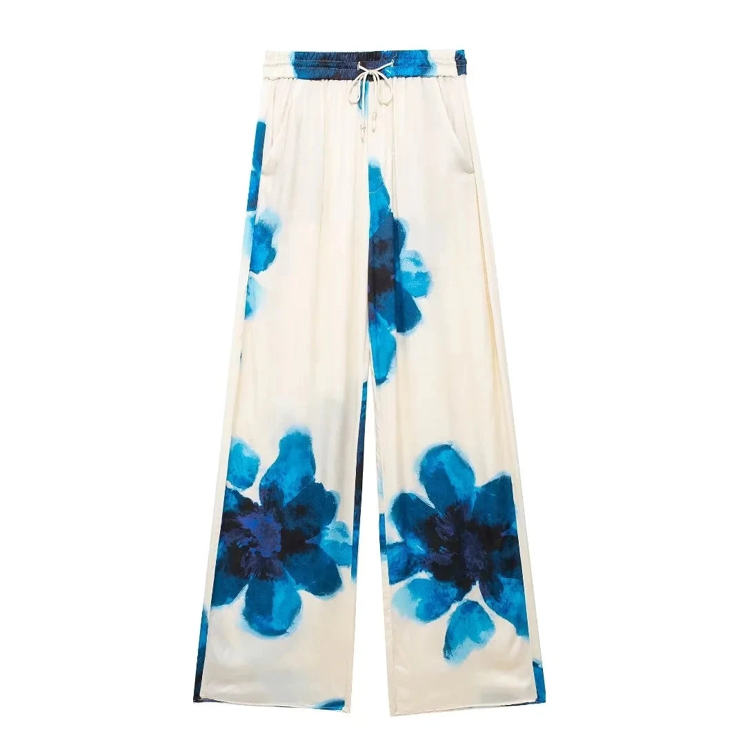 Floral Print Wide Leg Pants Set