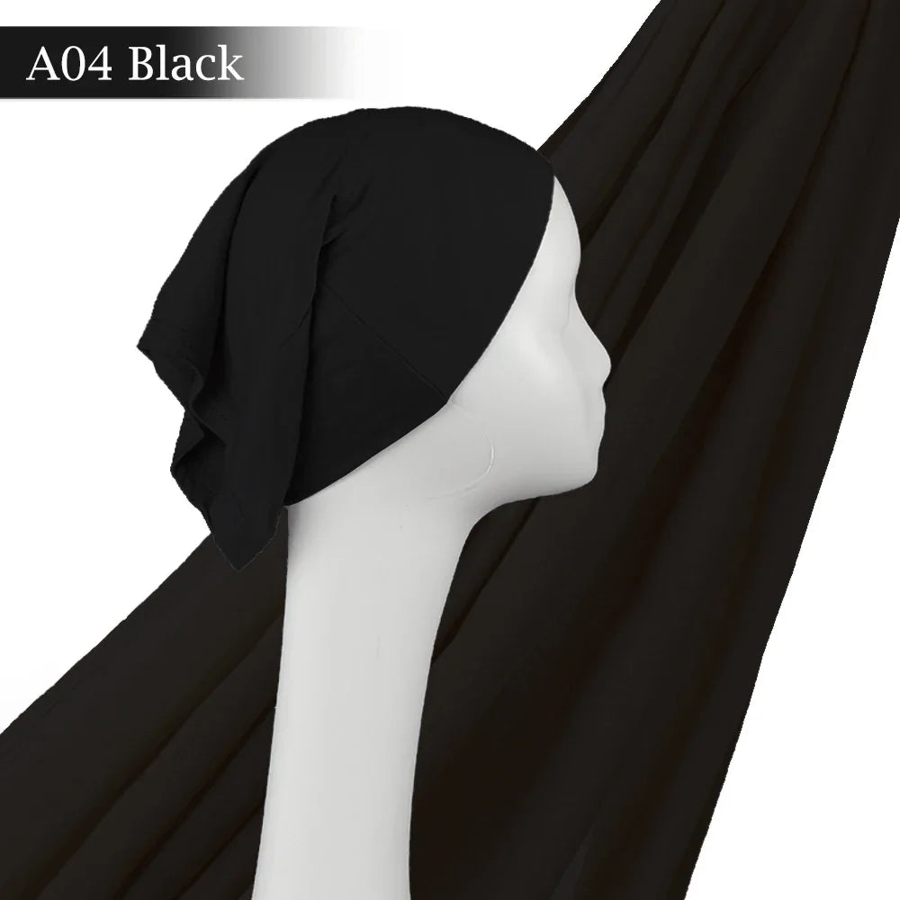 Light Viscose Rayon Shawl One Set Thin Plain Hijabs With Caps