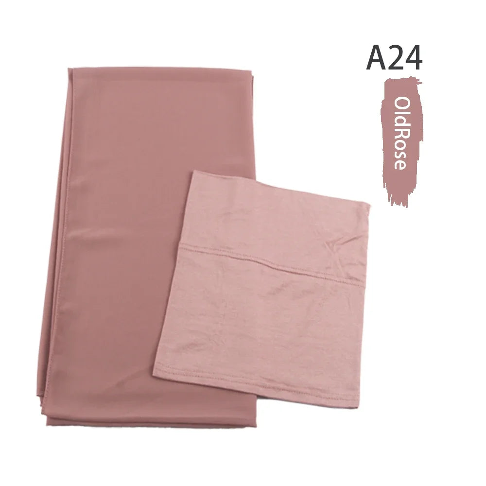 Chiffon Hijabs With Matching Inner Caps Sets Jersey Caps