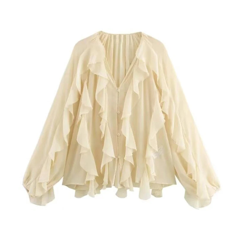 Fairy Ruffle Semi-Sheer Blouse