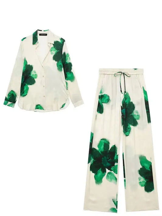 Floral Print Wide Leg Pants Set