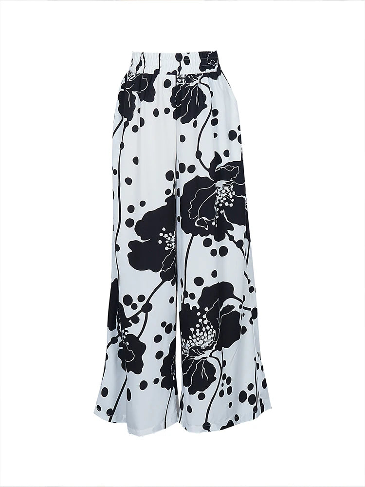 Trendy Contrast Print Wide Leg Trousers