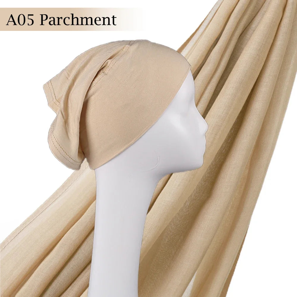 Light Viscose Rayon Shawl One Set Thin Plain Hijabs With Caps