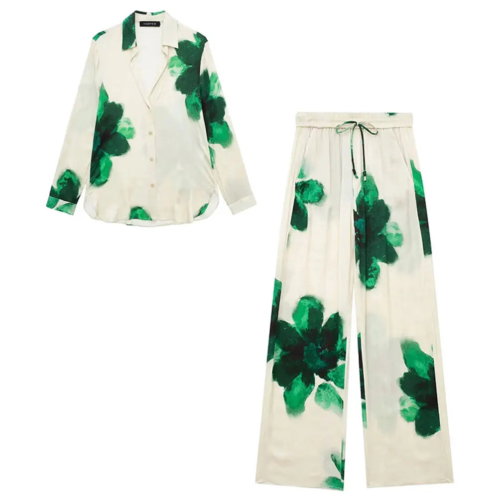 Floral Print Wide Leg Pants Set