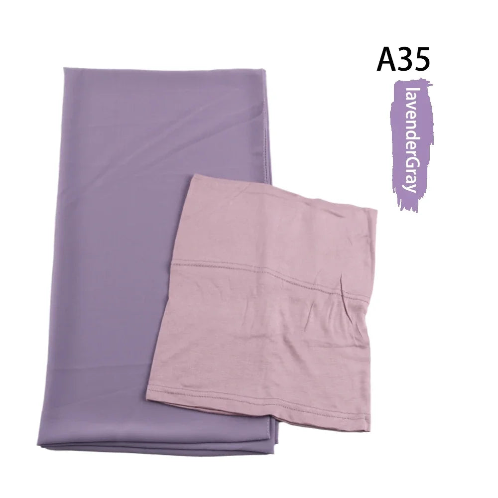 Chiffon Hijabs With Matching Inner Caps Sets Jersey Caps