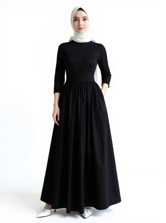 French Style Black Dresses High Waist