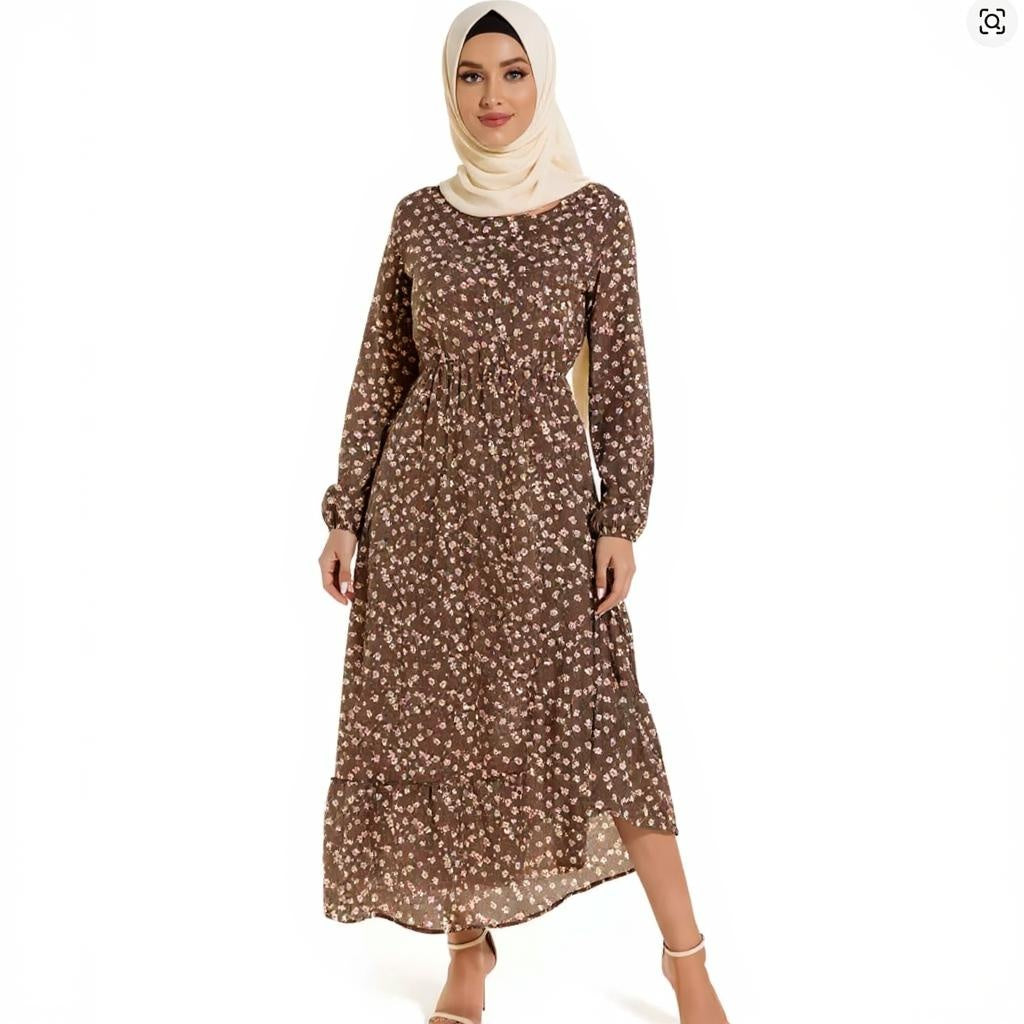 Summer Chiffon Bohemian Maxi Dress Casual Long Sleeve High Waist