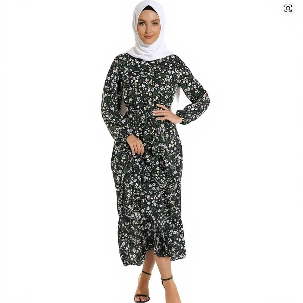 Summer Chiffon Bohemian Maxi Dress Casual Long Sleeve High Waist